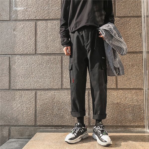 

ojbrx trendy straight hop brand ulzzang hip summer loose men's multi-pocket ins overalls overalls overallstrousers overallscasual ankle, Blue