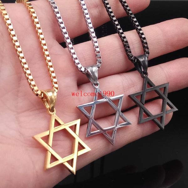 

fashion jewelry judaism magen david stainless steel hexagram pendant necklace box chain 2.4mm24'' for women men, Silver