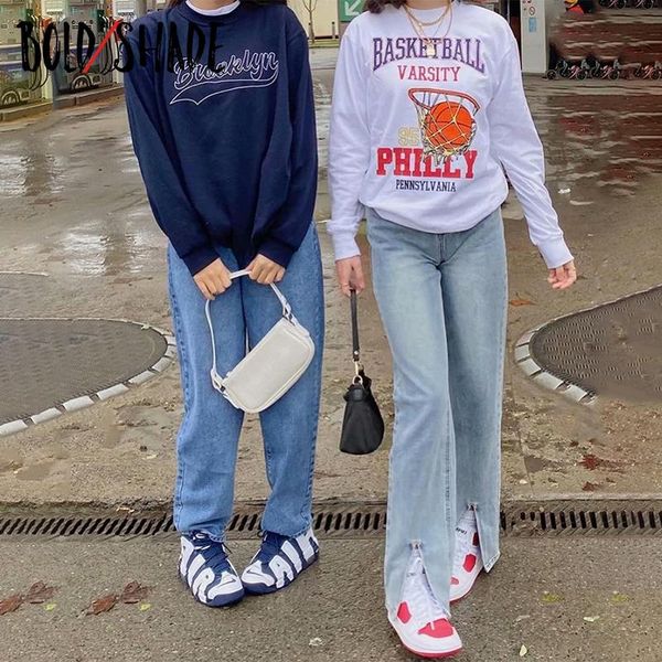 

bold shade skater style friends deinm jeans indie grunge high waist solid split y2k fashion jeans for teen girls casual vintage, Blue