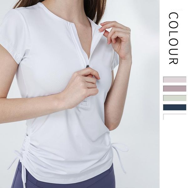 

yoga outfits short-sleeved t-shirt ladies fitness slim quick-drying running clothes sportswear women1, White;red