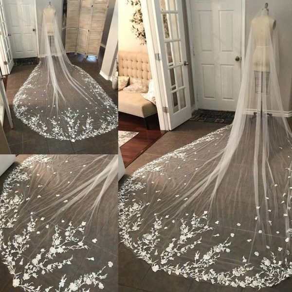 

lace cathedral long bridal veils custom made 300cm lace edge bridal veil white ivory wedding veils with comb new bridal accessories, Black