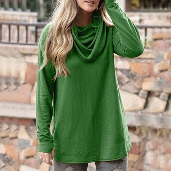 

40# green double-layer neck blouse women plus size shirt cowl neck long sleeve blouses high street casual loose 1, White
