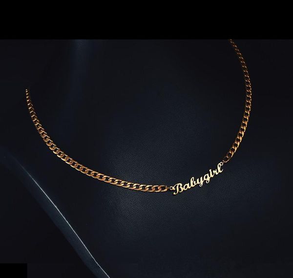 

lovely gift gold color babygir name necklace stainless steel nameplate choker handwriting signatur jllkhf bde_jewelry, Silver