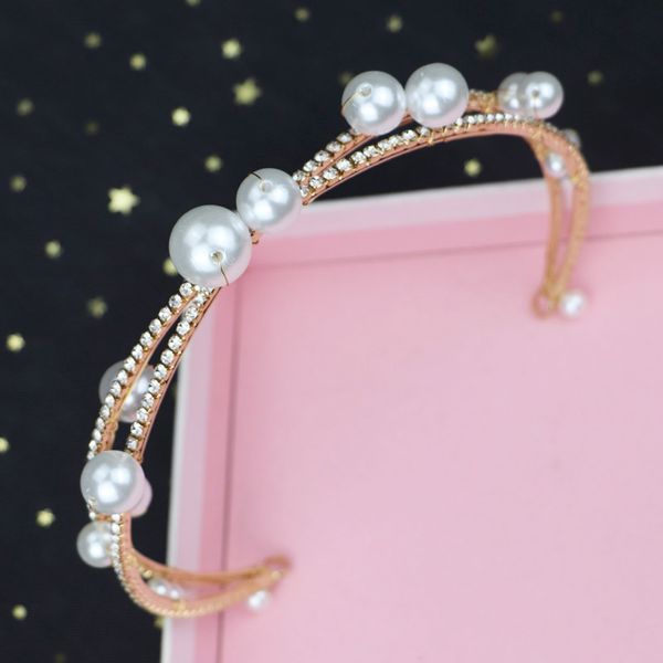

ikorean bridal crown band handmade golden hair super fairy string pearl wedding dress head ornament, Silver