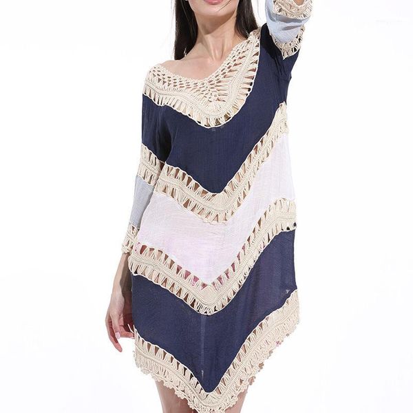 

2020 europe and america large size bikini joint cover-up sun-resistant clothing beach sun-resistant blouse1, White