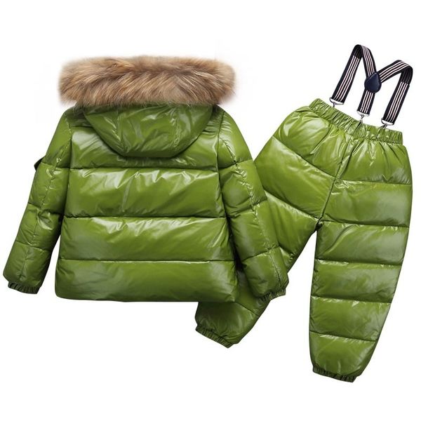 

-30 degree winter children clothing sets baby boy girls white duck down snow wear thick coats overalls jacket kids clothes suit lj201130, Blue;gray