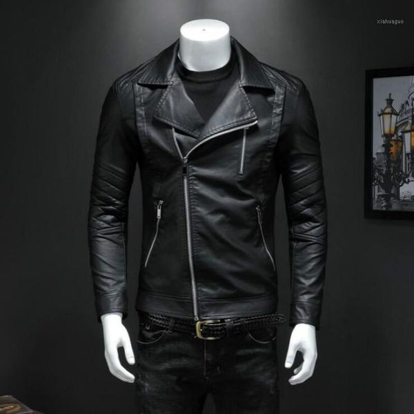 

autumn men's personality zipper new lapel pu leather jacket masculino korean motorcycle chaquetas en cuero casaco male slim coat1, Black