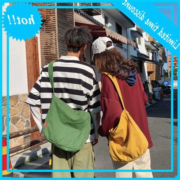 

2020 new korean pure color washing canvas women's single shoulder messenger bag