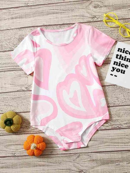 

baby heart print tee bodysuit she, Blue