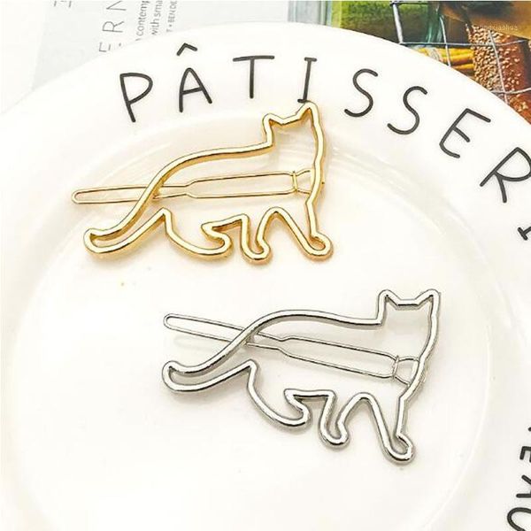 

new headwear hollow animal alloy cat hairpin frog clip1, Slivery;white