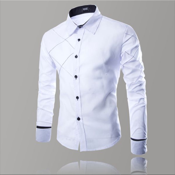 

korean white plaid business causal men's sleeve shirts button men spring autumn shirt long sleeves slim fit, White;black
