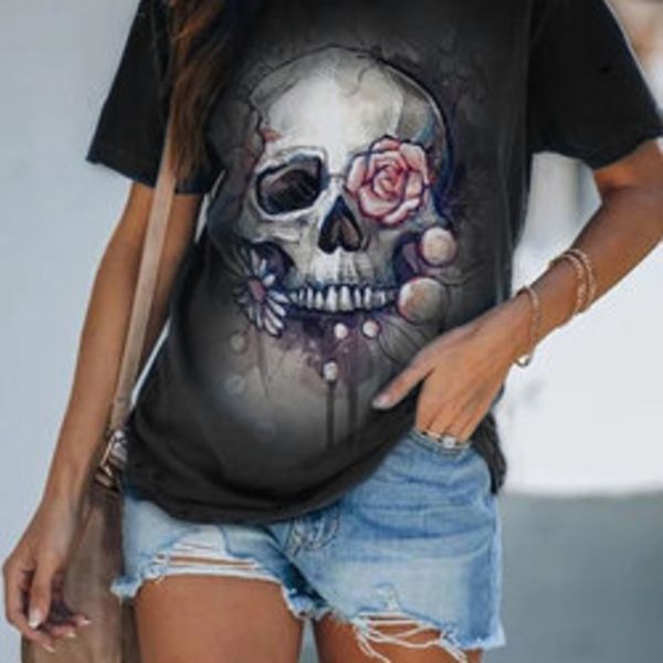 

zbhgf neck 2020 summer light short temperament printed cotton ripe sleeve pullover t-shirt pullover round creative women's t-shirt orig, White