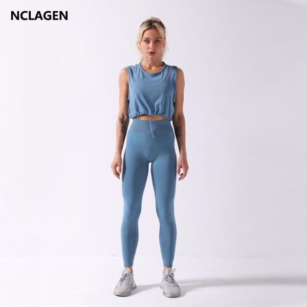 

nclagen seamless suit women 2 piece sport leggings and workout sleeveless vest elastic yoga set girl fitness gym sportwear, White;red