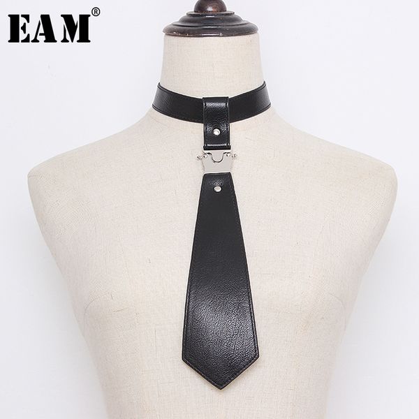 

[eam] pu leather black metal split joint cool neck tie personality women new fashion tide all-match spring autumn 1y078 201027, Blue;purple