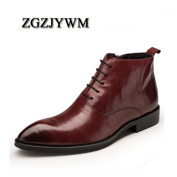 

boots zgzjywm arivel fashion black/red genuine leather lace-up pointed toe business casual ankle male foot wedding boots1