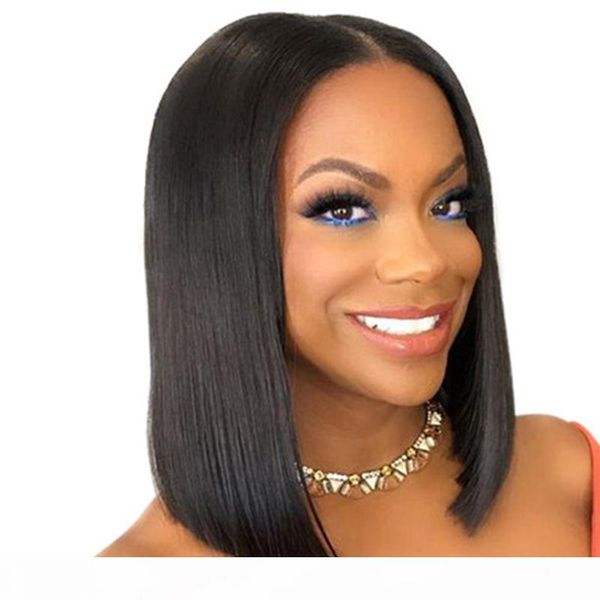 

360 frontal full lace human hair wigs pre plucked with baby hairs virgin peruvian straight glueless short bob human hair wig cheap, Black;brown