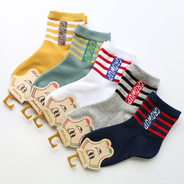 

2020 new children's autumn winter horizontal and bar letter plain color boys and girls student baby socks middle tube socks urra7, Black