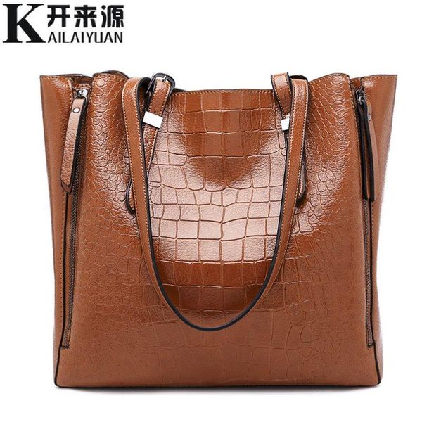 

100% genuine leather women handbags 2020 new fashion one shoulder portable ladies big bag multi-function crocodile pattern