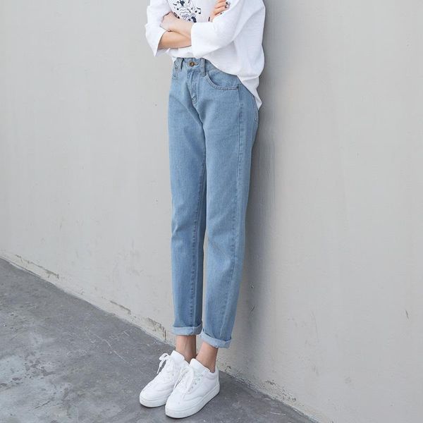 

women designers 2020spring and autumn women's pants wide leg denim plus size high waist loose straight jeans, Blue