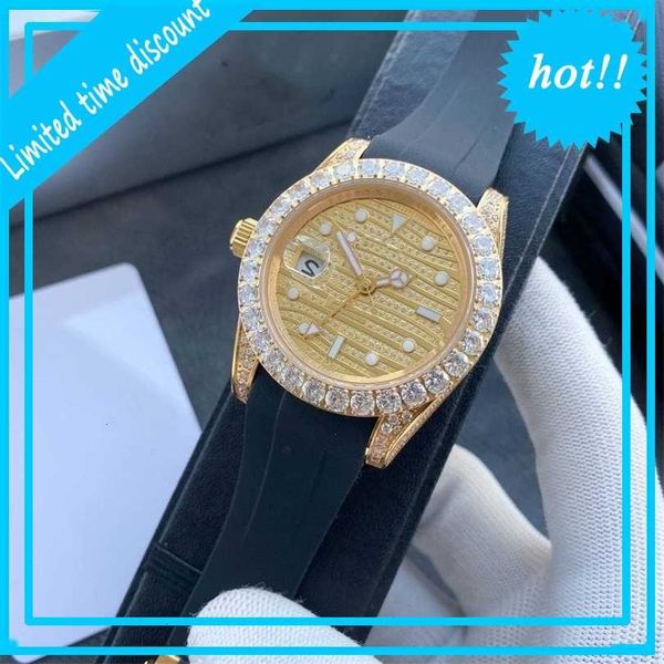 

designer new senior mechanical men's 42 mm rubber fashion watch inlaid diamond surface date waterproof leisure business wristwatch, Slivery;brown