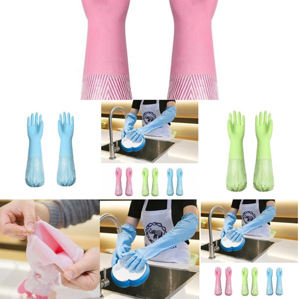 

durable fleece lined restricted opening waterproof kitchen thickened rubber latex dishwashing gloves winter fdfj#outletb