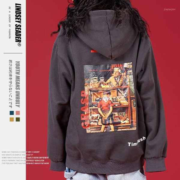 

lindsey seader men hip hop hoodie sweatshirt funny painting harajuku streetwear hoodies fleece warm autumn europ style outwear1, Black