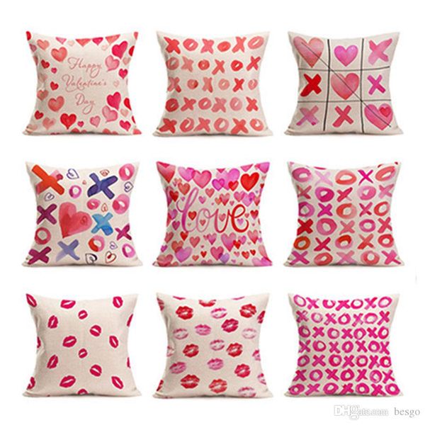 

couple single-sided printing pink sweet linen pillowcase customized design coffee shop pillow cover 45*45cm home sofa pillow case dh0831 t03
