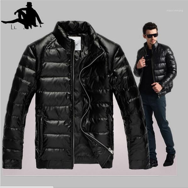 

men's duck down jacket coat ,new brand down jacket pu leather coats men, Black