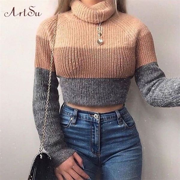 

artsu women's turtlenecks sweaters striped long sleeve knitted pullovers females jumpers cropped sweater fall 201111, White;black