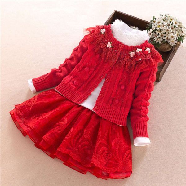 

clothing 2020 and autumn girls' spring princs skirt pure cotton three piece suit children's cardigan sweater, Blue