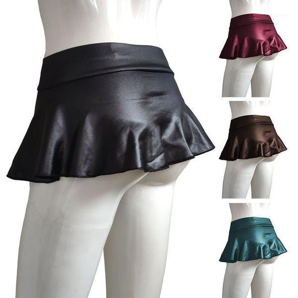 

2020 ladies super short pu skirts black red coffee green plus size faux leather women mini skirts girls low waist pleated1