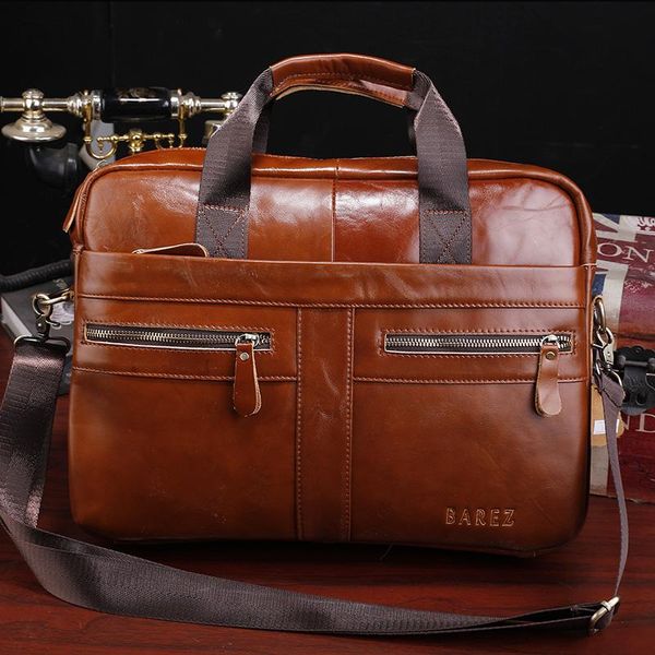 

keebreak men's bag genuine leather briefcase lapbags portable 14 inch business office portfolio for documents man briefcases