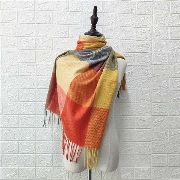 

2020 autumn winter new cashmere british colorful plaid scarf shawl korean version wild thick warm female knitted shawl for women, Blue;gray