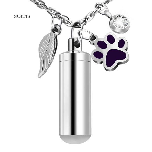 

soitis angel wing birthstone decorative dog print ornaments fillabled medium bottle cremation ash pendant necklace keepsake, Silver