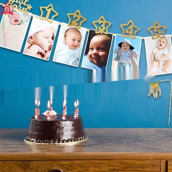 

oxny2 baby's anniversary pull decoration five-pointed star flash celebration 1-year flag-pulling clip pink p digital celebration flag d