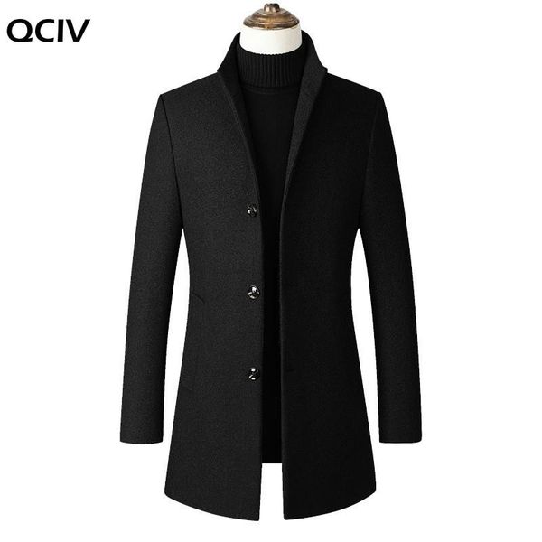 

fashion mens windbreaker jacket long overcoat men plus size 3xl 4xl trench coat stand collar slim casual black wool coat male, Tan;black