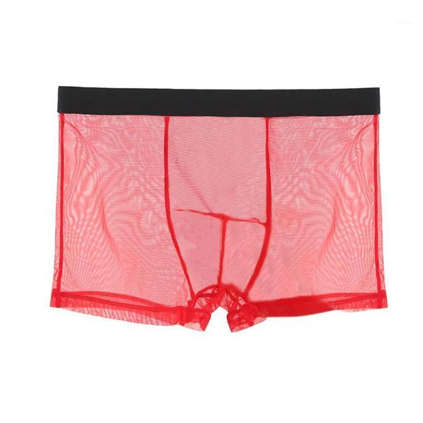 

men ice silk mesh transparent ultra-thin perspective boxer shorts breathable pants underwear non-slip thin pouch underpants1, Black;white