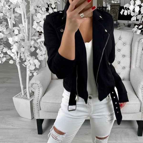 

autumn jacket short basic casual jacket women fashion outerwear coats women long sleeve zipper turn-down soft1, Black;brown