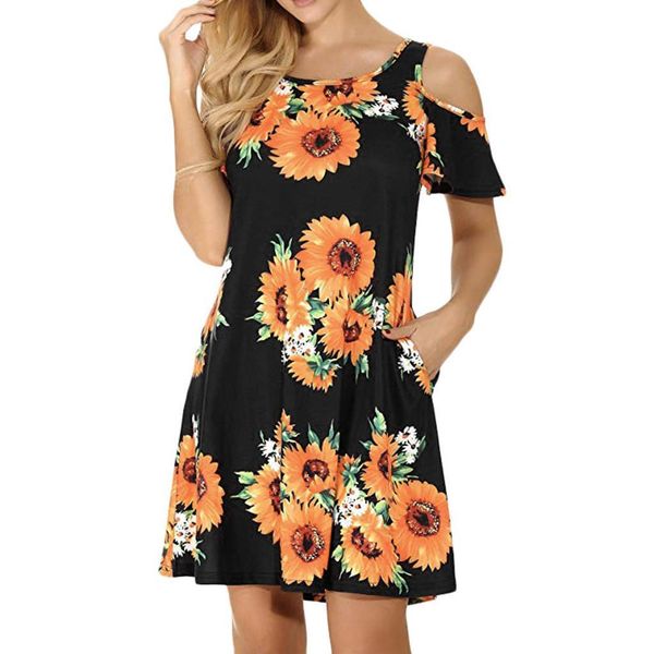 

women's casual off shoulder dress short sleeve flower print loose summer mini dress fashion beach dresses vestidos verano 2019, Black;gray