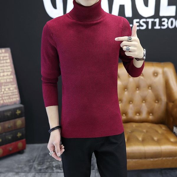 

sweater slim men fashion casual solid color turtleneck knit long sleeve pullover vintage gentlemen sweater1, White;black