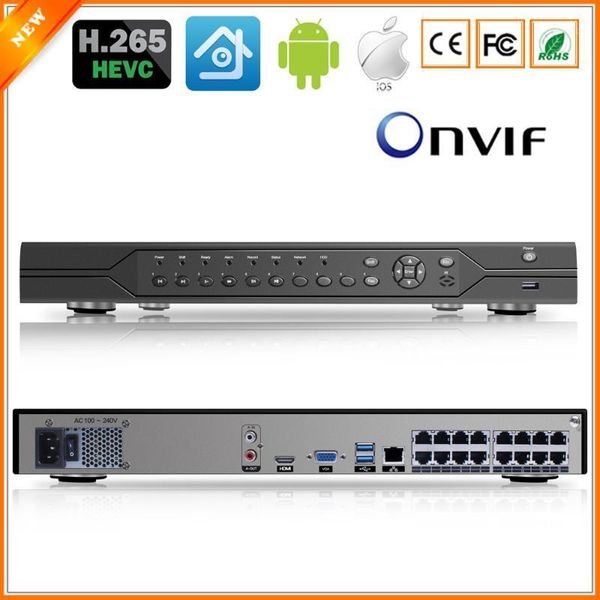 

kits besder h.265 16ch 4mp poe nvr onvif p2p xmeye security network video recorder ports two sata port 4k output1, Black;white
