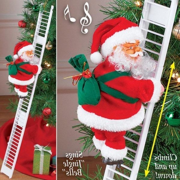 

2021 tree climbing christmas ladder doll claus electric hanging santa ornament outdoor indoor door wall decoration new