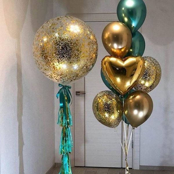 

10pcs lot gold metal latex balloons and colored confetti birthday party decorations kids baby shower wedding ballon toy wmttrl mywjqq