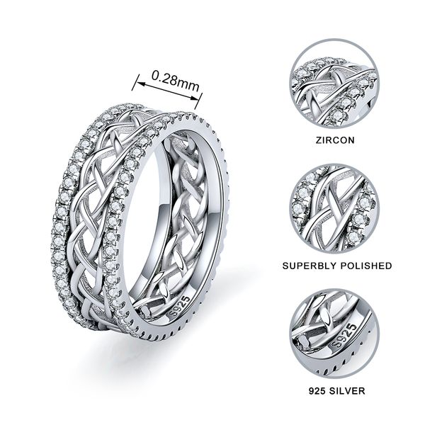 

925 sterling silver clear zircon celtic knot finger rings for women fine jewelry eternal wedding engagement valentine's day gift q1218, Golden;silver