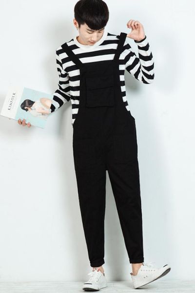 

new men's bib pants suspenders jumpsuits men women fashion casual harem pant men overalls tooling trousers loose jumpsuits1, Black