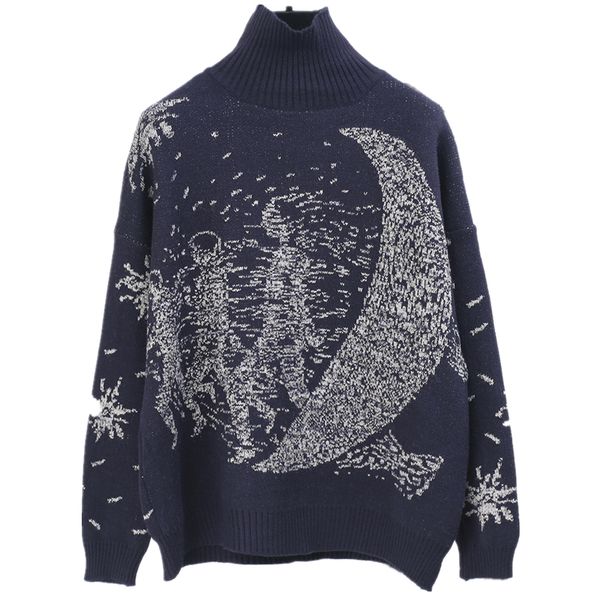 

2021 new high goal shirt women winter gross wool runway project galaxy occasional moon of great dimensions malha pull femme wovf, White;black