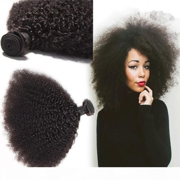 

дешевые продажа 7a монгольской kinky завитые 3 плетение связки afro kinky завитые продукты для волос человеческих волос, Black
