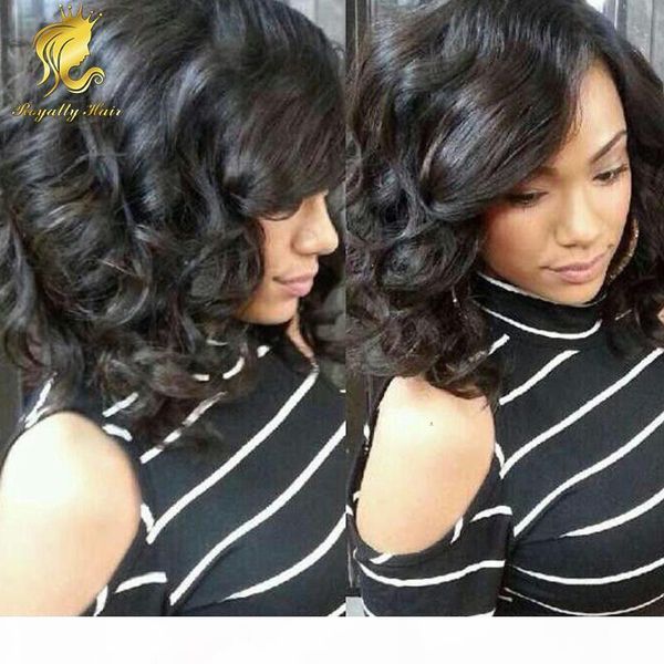 

and short bob wavy#1b lace wig bob style glueless peruvian human hair lace front wigs for black women, Black;brown