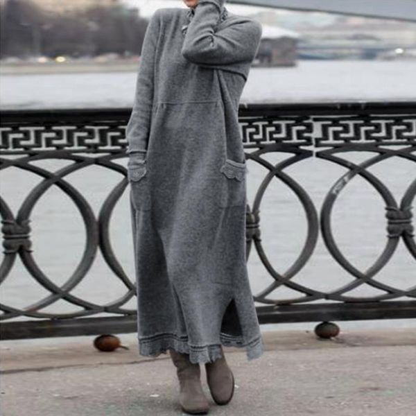 

casual dresses 2021 fashion women's autumn sundress zanzea lace patchwork sweatshirts dress female hoodies maxi vestidos pullover plus, Black;gray