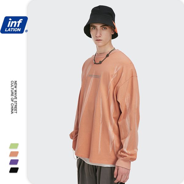 

inflation men oversized t-shirt men streetwear long sleeve tshirt 2020 autumn high street loose spray color hip hop tshirt 1916w c1011, Black